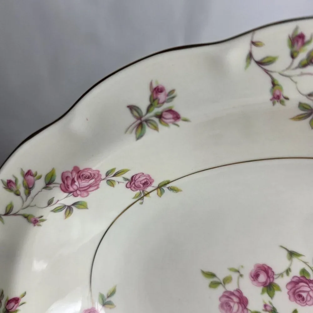 Theodore Haviland Delaware New York Oval Serving Bowl Ivory with Pink Roses